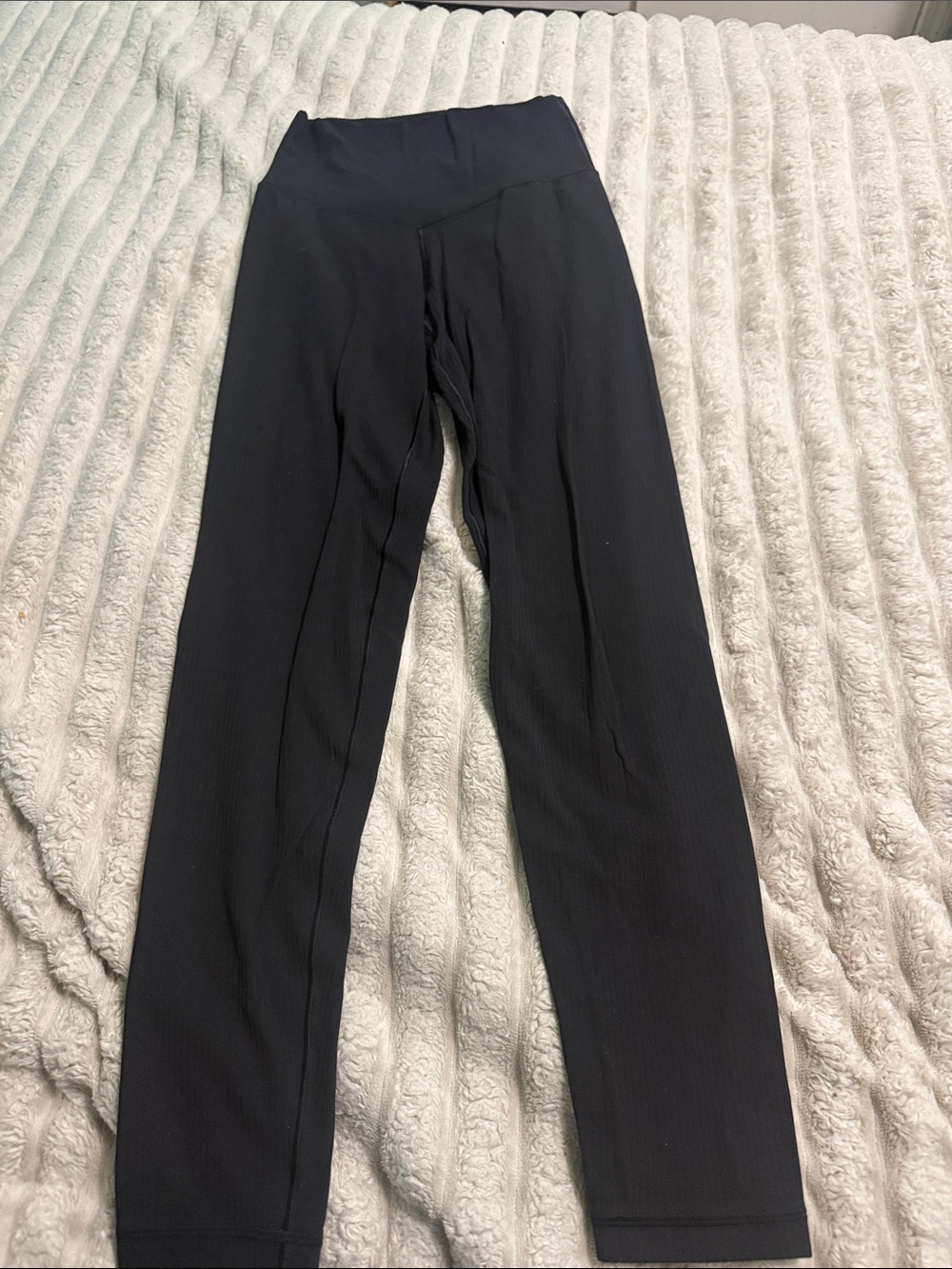 High-Rise Ribbed Black Leggings for Women
